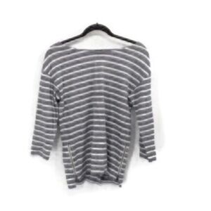 J crew Striped 3/4 Sleeve Boat Neck Top w/ Zipper Detail -‎ Casual Cute